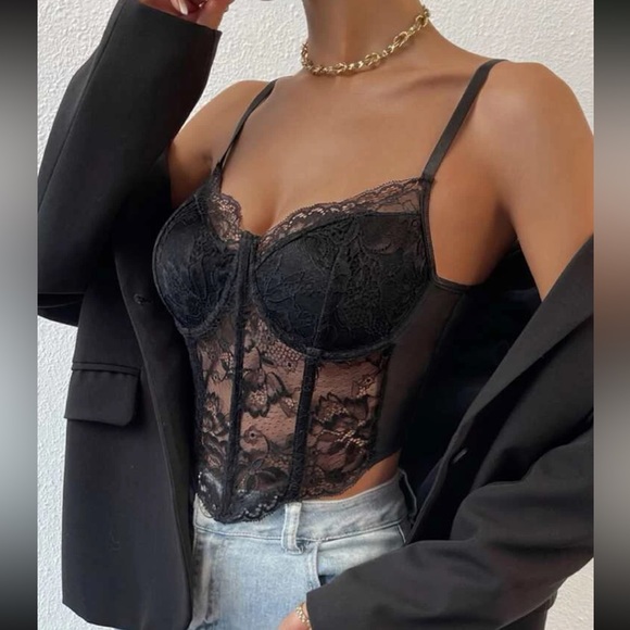 Luxe sexy floral lace bralette corset crop top - Picture 6 of 16